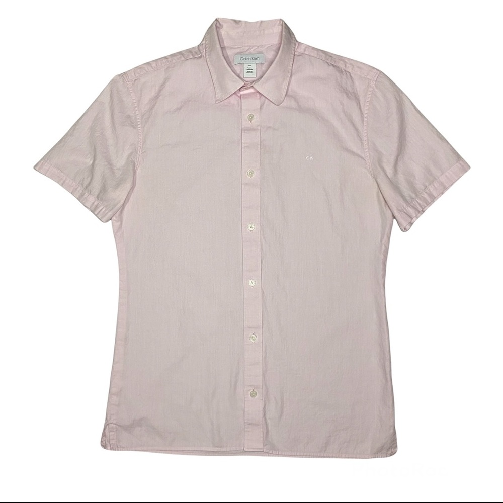 Calvin Klein pink short sleeve button down shirt fitted 100% cotton stretch